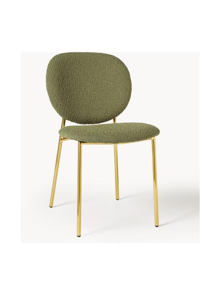 Bouclé gestoffeerde stoelen Ulrica, 2 stuks, Bekleding: bouclé (100 % polyester) , Poten: gecoat metaal, Bouclé groen, goudkleurig, B 47 x D 61 cm