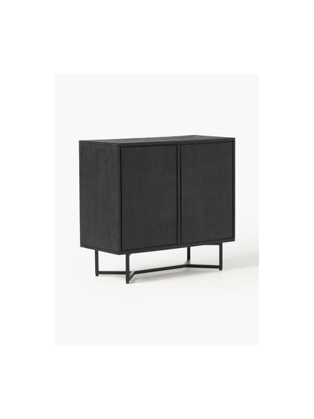 Credenza in legno massiccio Luca, Piedini: metallo verniciato a polv, Legno di mango laccato nero, nero, Larg. 90 x Alt. 83 cm