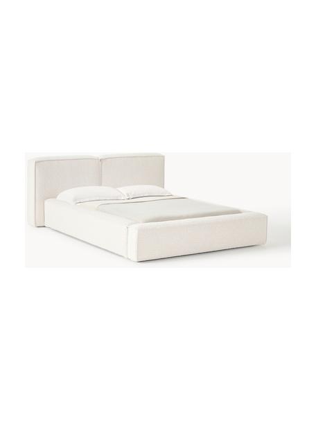 Letto imbottito in bouclé Lennon, Rivestimento: bouclé (80% poliestere, 2, Rivestimento: schiuma, certificata Cert, Struttura: legno di pino massiccio, , Piedini: legno, plastica Questo pr, Bouclé bianco latte, Larg. 208 x Lung. 243 cm (superfice 140 x 200 cm)