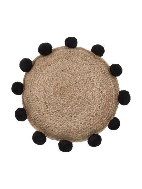 Cuscino arredo in juta con pompon Fiko, Marrone, nero, Ø 40 cm