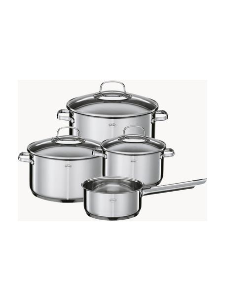 Set 4 pentole in acciaio inossidabile Elegance, Coperchio: vetro, acciaio inossidabi, Argentato, trasparente, Set in varie misure