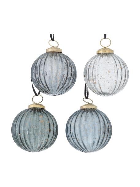 Handgemaakte kerstballenset Sprinkle, 8-delig, Lichtblauw, goudkleurig, lichtgrijs, zwart, Ø 8 cm