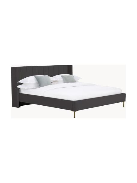 Gestoffeerd fluwelen bed Dusk, Bekleding: polyester fluweel, Frame: massief grenenhout, FSC-g, Poten: gepoedercoat metaal, Fluweel antraciet, B 200 x L 200 cm