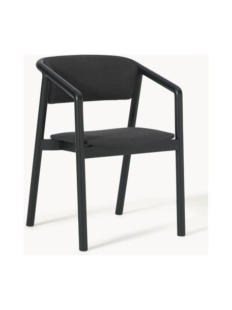 Chaise à accoudoirs avec assise rembourrée Gali, Noir, bois de frêne noir laqué, larg. 56 x prof. 55 cm