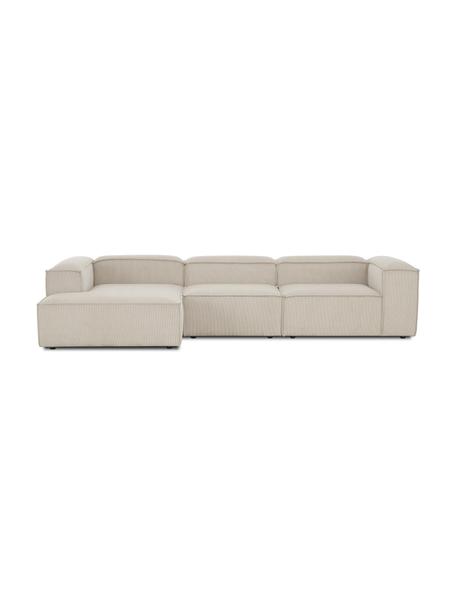 Canapé d'angle modulable en velours côtelé Lennon, Velours côtelé beige, larg. 327 x prof. 180 cm, méridienne à gauche