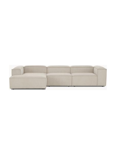 Modulares Ecksofa Lennon aus Cord, Bezug: Cord (92 % Polyester, 8 %, Gestell: Massives Kiefernholz FSC-, Füße: Kunststoff, Cord Hellbeige, B 327 x T 180 cm, Eckteil links