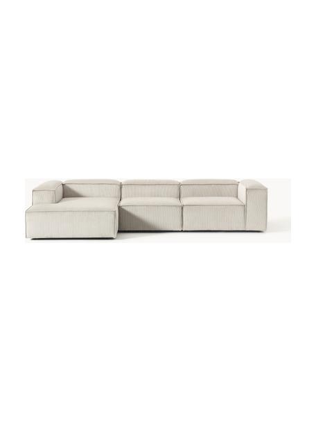 Modulares Ecksofa Lennon aus Cord, Bezug: Cord (92 % Polyester, 8 %, Gestell: Massives Kiefernholz, Spe, Cord Hellbeige, B 327 x T 180 cm, Eckteil links