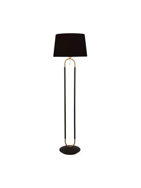Vloerlamp Satina met fluwelen lampenkap, Lampenkap: fluweel, Lampvoet: staal, Zwart, goudkleurig, Ø 45 x H 161 cm