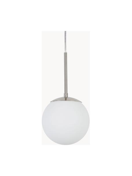 Kleine hanglamp Cafe van opaalglas, Lampenkap: opaalglas, Decoratie: metaal, Wit, zilverkleurig, Ø 15 x H 29 cm