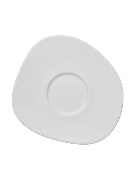 Piattino in porcellana bianca con bordo organico Organic, Porcellana dura, Bianco, Lung. 18 x Larg. 16 cm