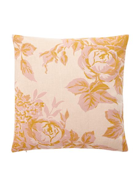 Bavlněný povlak na polštář s tkaným žakárovým vzorem Breight, 100% bavlna, Růžová, oranžová, béžová, Š 50 cm, D 50 cm