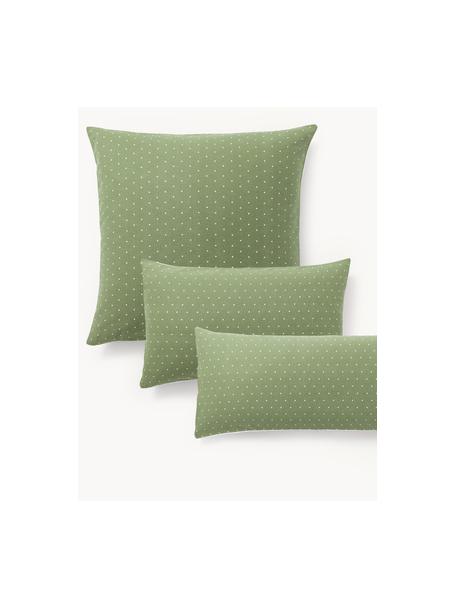 Funda de almohada reversible de franela a lunares Betty, Verde oliva, blanco, An 50 x L 70 cm