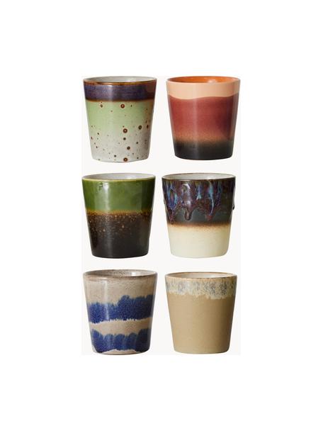 Sada ručně malovaných keramických pohárků s reaktivní glazurou 70's, 6 dílů, Keramika, Více barev, Ø 8 cm, V 8 cm, 180 ml
