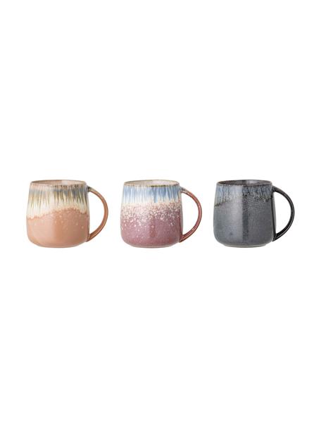 Set de tazas artesanales con esmalte reactivo Cloe, 3 uds., Gres, Multicolor, Ø 10 x Al 10 cm, 380 ml