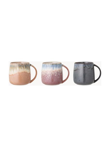 Tasses faites main avec émail réactif Cloe, 3 élém., Grès cérame, Multicolore, Ø 10 x haut. 10 cm, 380 ml
