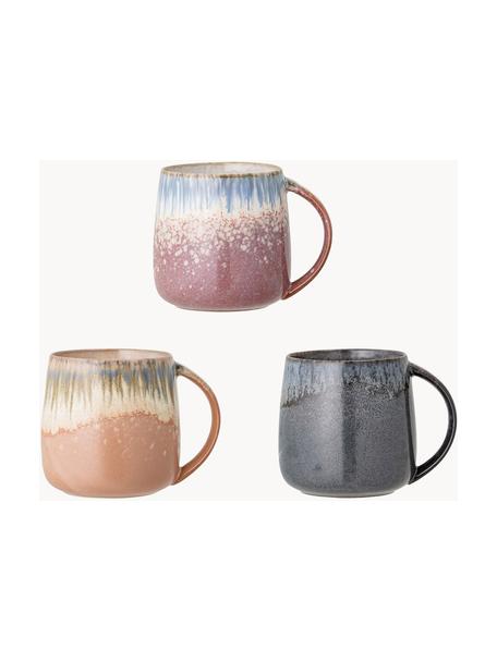 Tasses artisanales avec émail réactif Cloe, 3 élém., Grès cérame, Multicolore, Ø 10 x haut. 10 cm, 380 ml