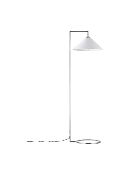 Kleine leeslamp Iris in zilverkleur, Lampenkap: linnen (100 % polyester), Lampvoet: verchroomd metaal, Zilverkleurig, Ø 45 x H 160 cm