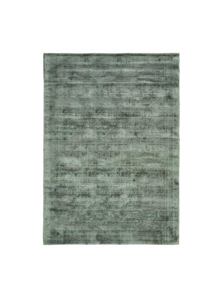 Alfombra artesanal de viscosa Jane, Parte superior: 100% viscosa, Reverso: 100% algodón, Verde, An 80 x L 150 cm (Tamaño XS)