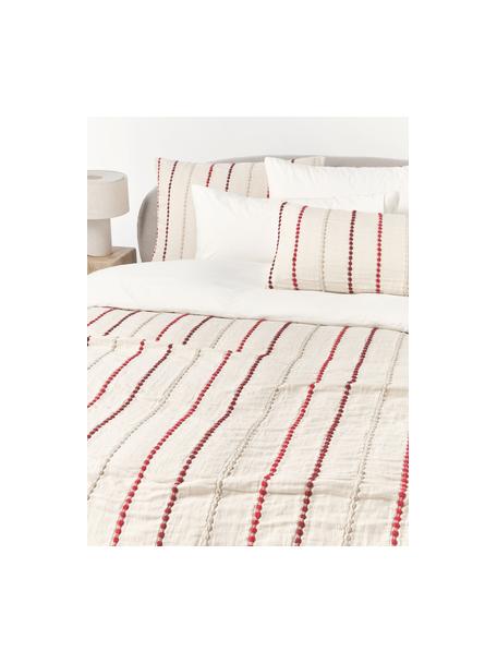 Housse de couette en percale de coton Arabella, Tons rouges, blanc crème, larg. 140 x long. 200 cm