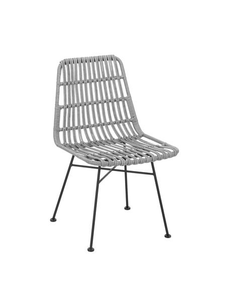 Polyrotan stoelen Costa, 2 stuks, Zitvlak: polyethyleen vlechtwerk, Frame: gepoedercoat metaal, Grijs, zwart, B 47 x D 61 cm