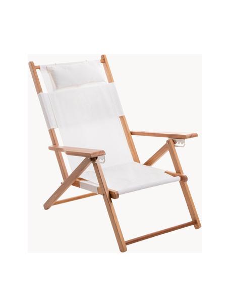 Sedia a sdraio pieghevole Tommy, Seduta: 50% cotone, 50% poliester, Struttura: legno di teak, Legno di teak, bianco, Larg. 66 x Alt. 87 cm