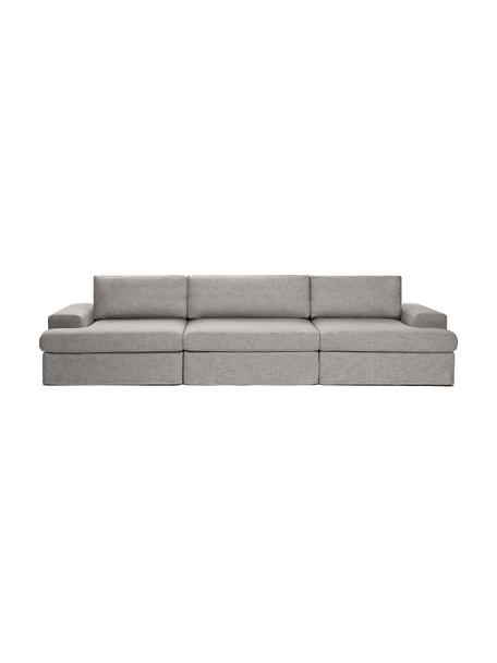 Modulaire bank Russell (4-zits), Bekleding: 100% katoen Met 50.000 sc, Frame: massief grenenhout FSC-ge, Poten: kunststof, Geweven stof grijs, B 309 x H 77 cm