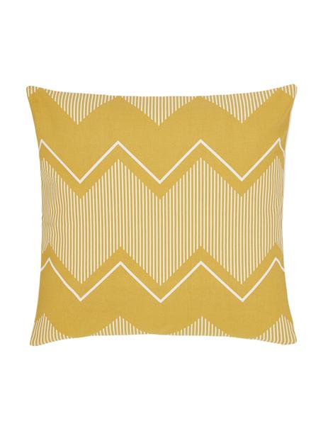 Housse de coussin 45x45 jaune Indy, 100 % coton, Blanc & jaune, à imprimé, larg. 45 x long. 45 cm