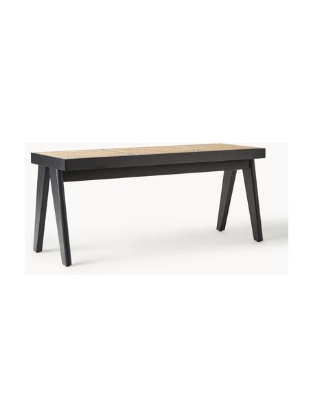 Panca con intreccio viennese Sissi, Struttura: legno di quercia, Seduta: rattan, Nero, beige chiaro, Larg. 110 x Prof. 38 cm