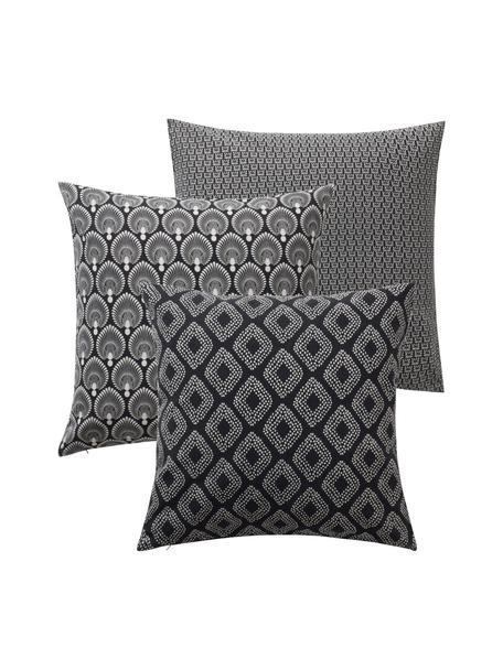 Set 3 federe arredo in cotone nero Cousin, 100% cotone, Nero, bianco, Larg. 45 x Lung. 45 cm