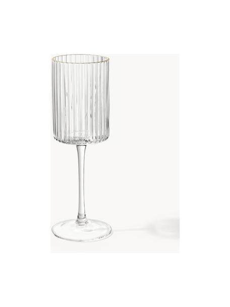 Ručně foukané sklenice na víno se zlatým okrajem Aleo, 4 ks, Sodnovápenaté sklo, Transparentní se zlatým okrajem, Ø 8 cm, V 22 cm, 330 ml