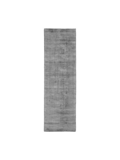 Handgeweven viscose loper Jane in grijs, Onderzijde: 100% katoen, Grijs, B 80 x L 200 cm