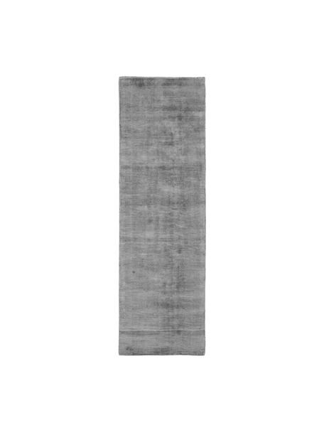 Handgeweven viscose loper Jane, Bovenzijde: 100% viscose, Onderzijde: 100% katoen, Grijs, B 80 x L 200 cm