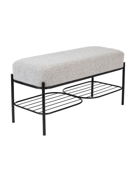 Bouclé čalouněná lavice s policí Milou, Světle šedá, Š 90 cm, V 45 cm