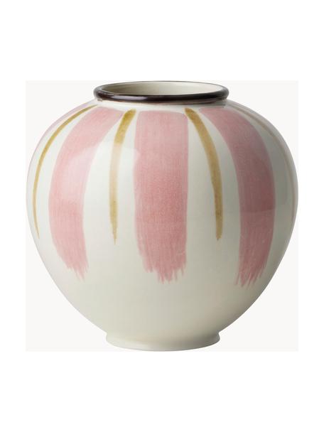 Handbemalte Porzellan-Vase Canvas, H 15 cm, Porzellan, Off White, Altrosa, Goldfarben, Ø 16 x H 15 cm