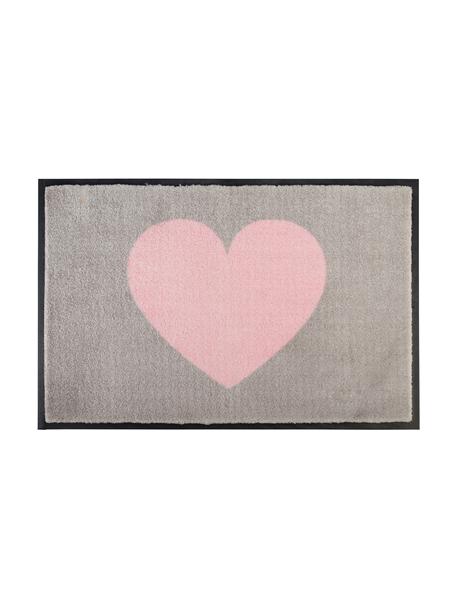 Paillasson Heart, Endroit : gris, rose Envers : noir, larg. 50 x long. 75 cm