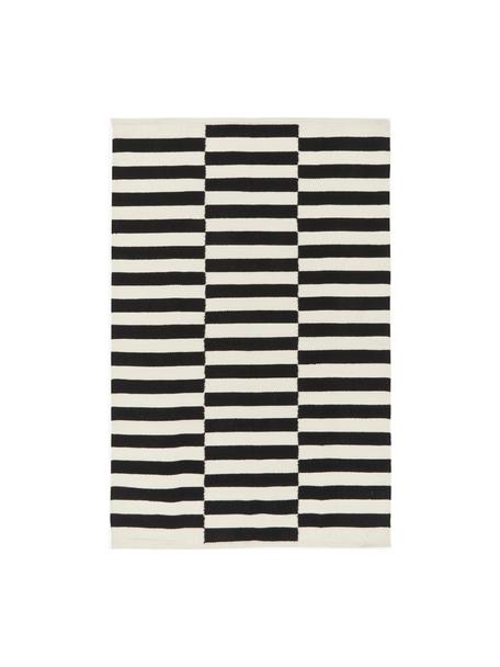Tappeto Kilim a righe tessuto a mano Donna, Retro: 100% cotone Nel caso dei , Nero, bianco crema, Larg. 120 x Lung. 180 cm (taglia S)
