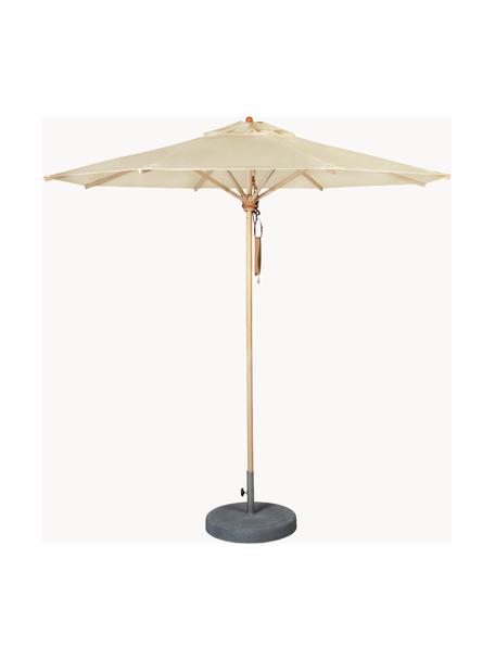 Handgemaakte ronde parasol Klassiker, neturel met katrol, verschillende formaten, Crèmewit, helder hout, Ø 250 x H 273 cm