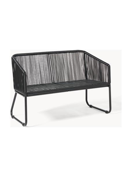 Banquette de jardin en plastique tressé Moa, Noir, larg. 118 x prof. 64 cm