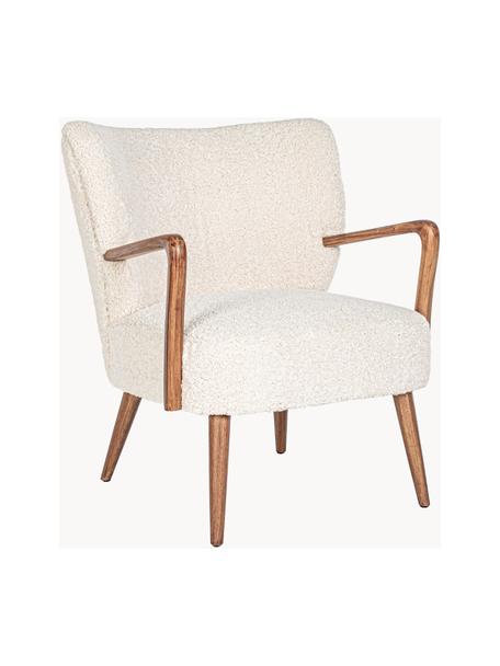 Poltrona lounge in teddy con braccioli Moritz, Seduta: poliestere, Sottostruttura: legno di abete, compensat, Teddy bianco latte, legno chiaro, Larg. 67 x Prof. 74 cm