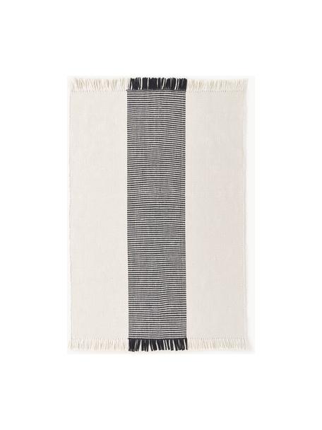 Handgetufte laagpolige loper Kami met franjes, 100% polyester, GRS-gecertificeerd, Gebroken wit, zwart, B 160 x L 230 cm (maat M)