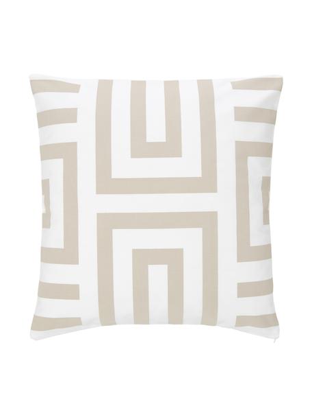 Katoenen kussenhoes Bram met grafisch patroon, 100% katoen, Beige, wit, B 45 x L 45 cm