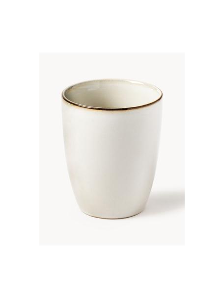 Tasses artisanales en grès Thalia, 2 pièces, Grès cérame, Blanc cassé avec bordure foncée, Ø 9 x haut. 11 cm, 300 ml