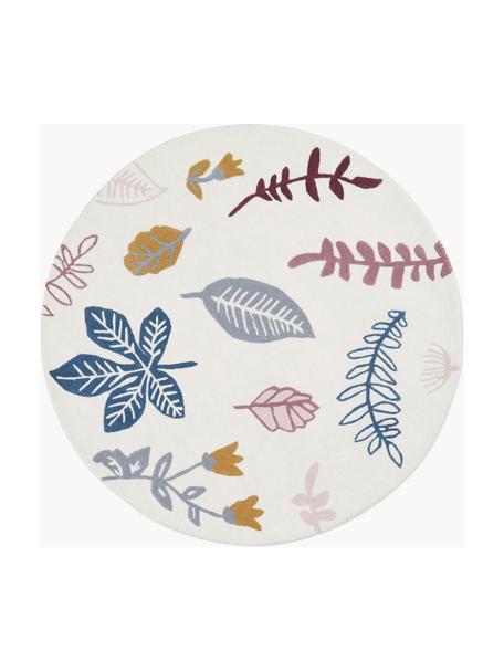 Vlněný koberec s nízkým vlasem Pressed Leaves, Vlna, Krémově bílá, více barev, vzor, Ø 110 cm