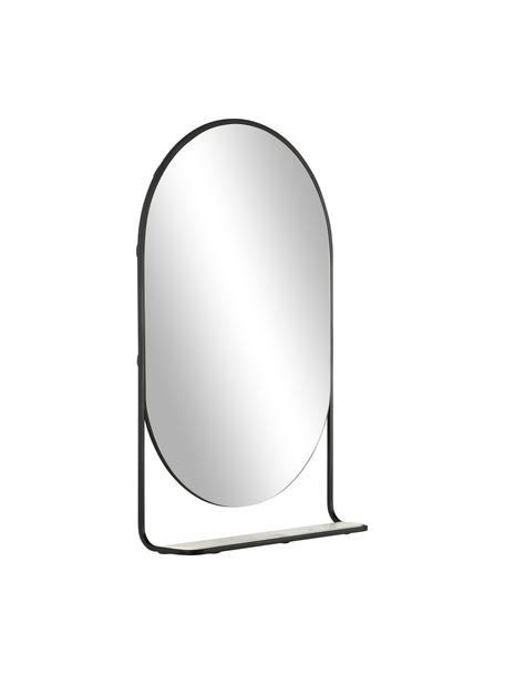 Specchio ovale da parete  con mensola in marmo Verena, Cornice: metallo, Mensola: marmo, Superficie dello specchio: lastra di vetro, Nero, Larg. 60 x Alt. 90 cm