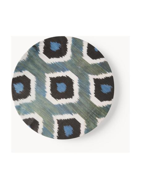 Assiette en porcelaine faite main Ikat, Porcelaine, Bleu pétrole, noir, blanc, Ø 32 cm