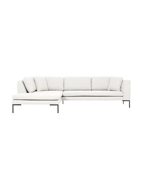 Sofa narożna z metalowymi nogami Emma, Tapicerka: poliester Dzięki tkaninie, Stelaż: lite drewno sosnowe z cer, Nogi: metal malowany proszkowo, Kremowobiała tkanina, S 302 x G 220 cm, lewostronna