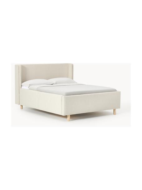 Cama tapizada con espacio de almacenamiento Arche, Tapizado: 100% poliéster Alta resis, Cuerpo: Madera de abeto, contrach, Patas: madera de abedul embarniz, Tejido blanco Off White, An 140 x L 200 cm