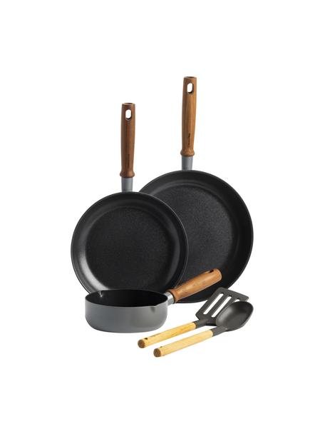 Set da cucina con rivestimento antiaderente Mayflower Pro 5 pz, Grigio scuro, legno di frassino, Set in varie misure