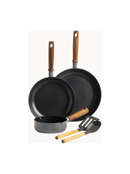 Set da cucina con rivestimento antiaderente Mayflower Pro 5 pz, Grigio scuro, legno di frassino, Set in varie misure