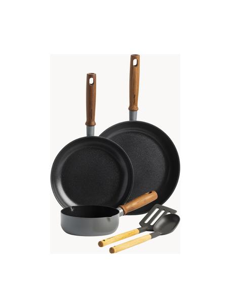 Batterie de cuisine avec revêtement antiadhésif Mayflower Pro, 5 élém., Gris foncé, foncé bois, Lot de différentes tailles